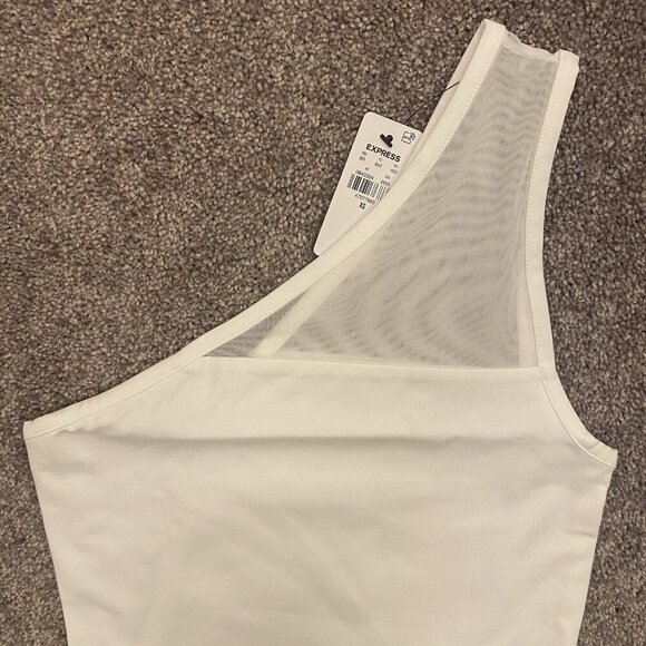Express Womens Body Contour Stretch One Shoulder Mesh Cropped Tank White Size XS - Picture 7 of 16